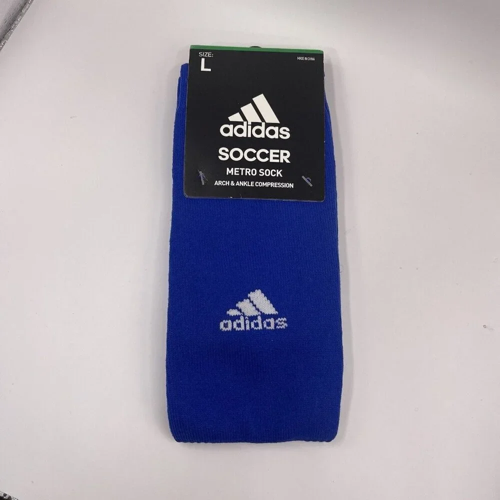 NWT Adidas Soccer Metro Socks Royal Blue Large (L) Mens Size 9-13 Womens 10-12 - Picture 2 of 3